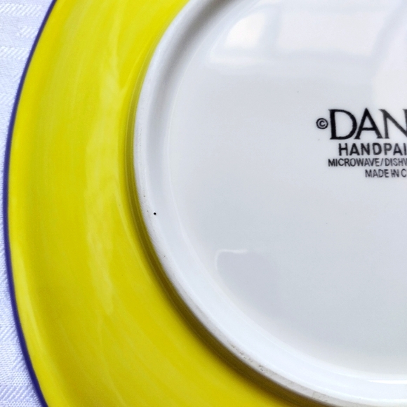 Dansk Caribe Salad Plates Set Of 2 Square Yellow Green with Blue Rim - Picture 7 of 9